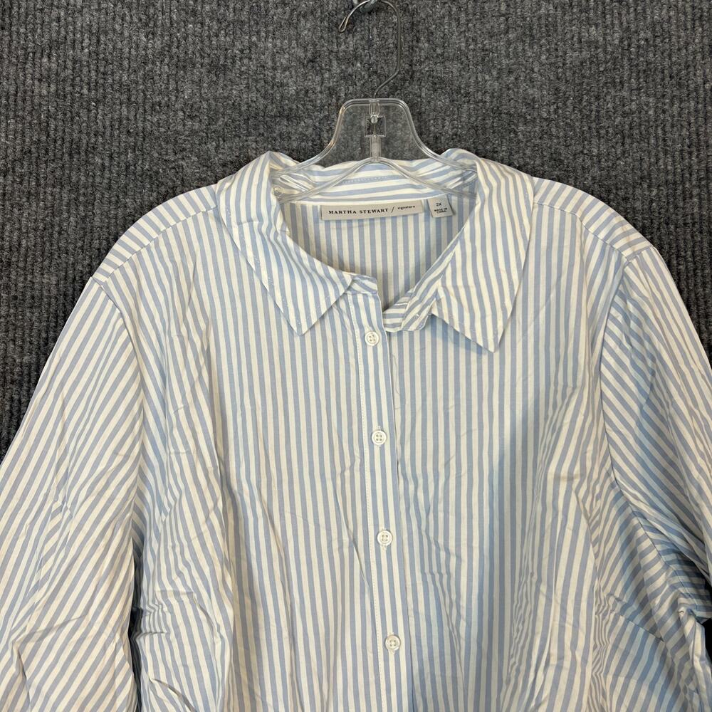 Martha Stewart Signature Woven Tie Front Collared Blouse Womens Size 2X Preppy - Picture 3 of 9